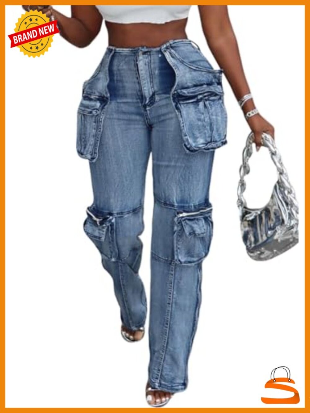 High Waist Novelty Zip Side Slit Straight Leg Jeans with Pockets